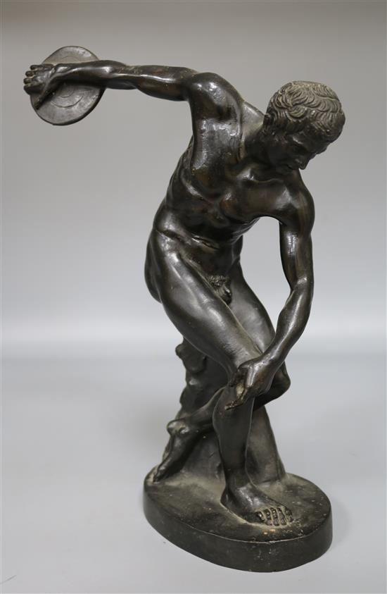 A bronze figure of a discus thrower